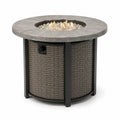 Gas-Feuertisch Gartentisch rund Ø 107 x 64 cm Stahlrahmen PE-Rattan Zementverbund Grau Braun-Grau Schwarz Transparent