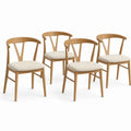 Esszimmerstühle 4er Set mit gepolstertem Sitz und Y-Rückenlehne 48 x 52 x 78 cm Kautschukbaum-Massivholz Naturholz Hellbraun Beige