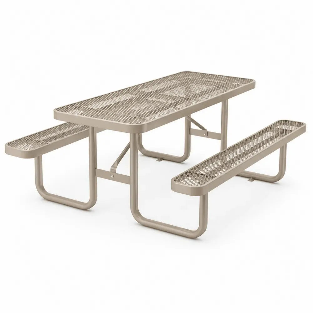 Garten Sitzgruppe Picknicktisch mit 2 Bänken 183 x 145 x 75 cm pulverbeschichteter Stahl Streckgitter rechteckig Beige