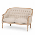 2-Sitzer Sofa mit Knopfheftung geschwungener Rückenlehne Polyestergewebe Beige Kautschukbaum Massivholz Naturholz 135 x 68 x 90 cm