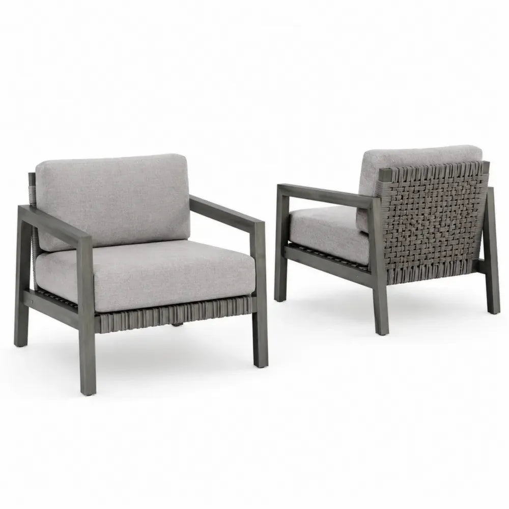 Garten Loungesessel 2er Set mit Kissen 78 x 80 x 72 cm Aluminiumrahmen Polyesterseil Polyestergewebe Grau Hellgrau Schwarz
