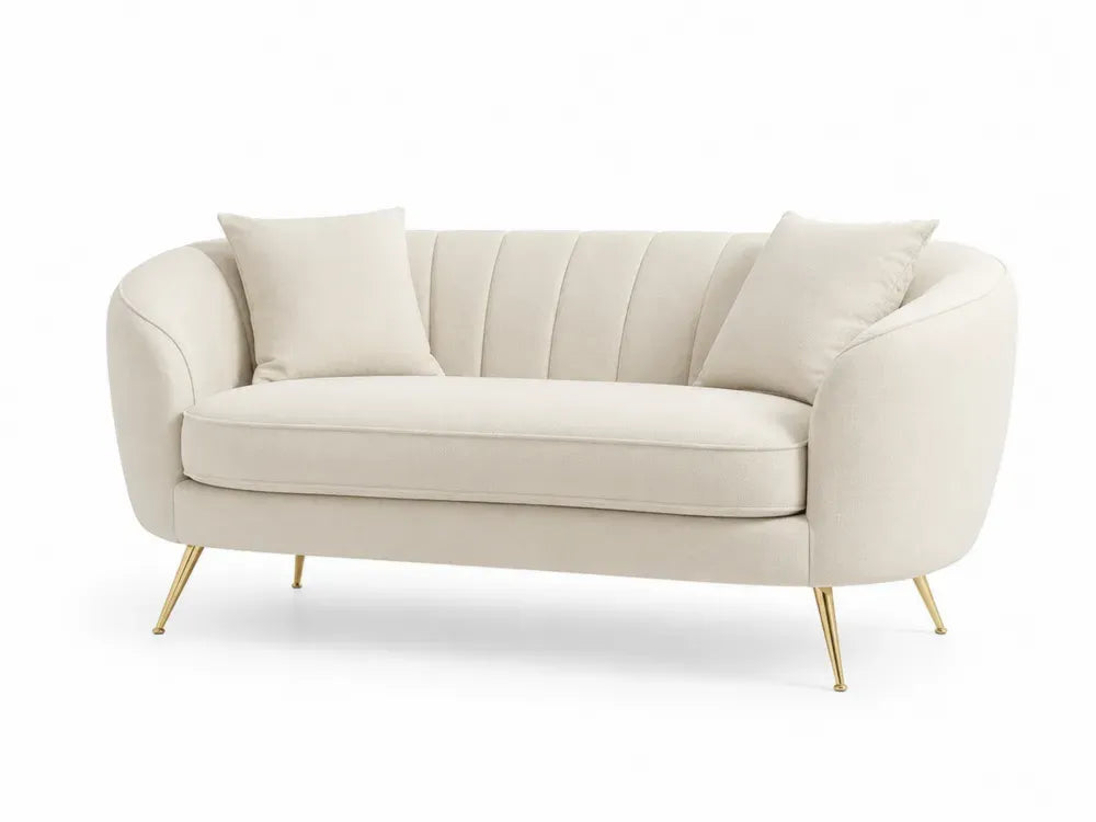 Zweisitzer-Sofa mit 2 Kissen vertikaler Steppung Metallbeinen 160 x 78 x 78 cm Polyestergewebe Creme Goldfarben
