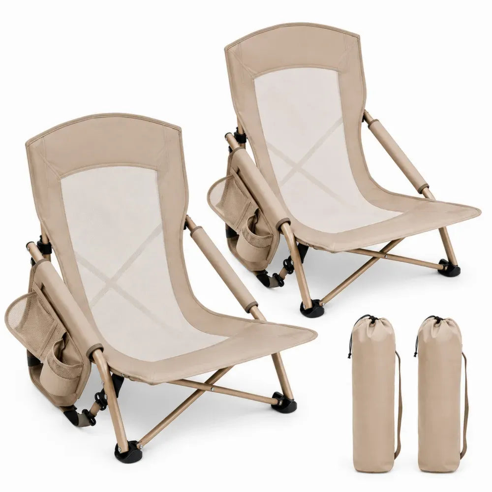 2er Set klappbarer Garten Campingstuhl mit Tragetaschen 55 x 68 x 66 cm Stahl Polyestergewebe Beige Schwarz