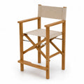 Regiestuhl Barstuhl klappbar mit Armlehnen 58 x 54 x 115 cm Akazienmassivholz Polyestergewebe Naturbraun Beige Silberfarben