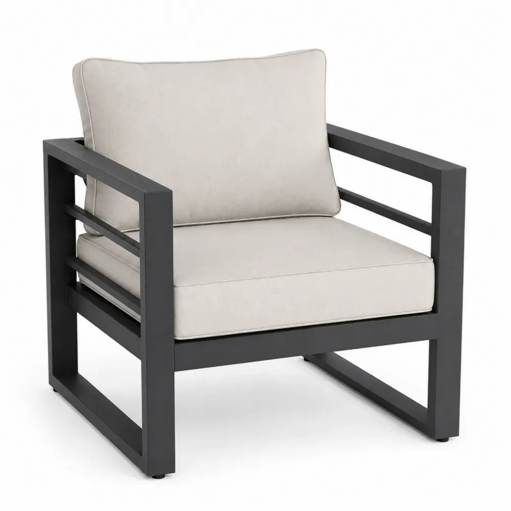 Gartensessel Loungesessel mit Kissen 78 x 76 x 76 cm Aluminiumrahmen Polyestergewebe rechteckig Beige Anthrazit Schwarz