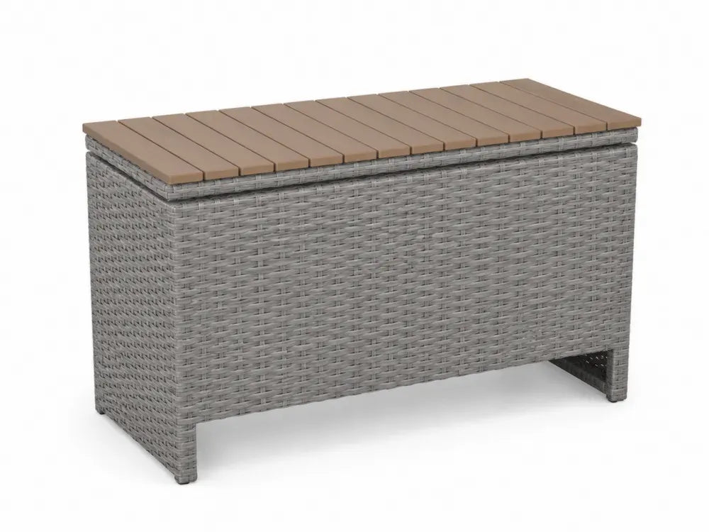 Rechteckiger Garten Aufbewahrungstisch 120 x 60 x 65 cm PE-Rattan WPC Lamellen Grau Braun
