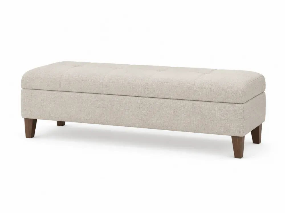Schlafzimmerbank Sitzbank gepolstert 120 x 40 x 45 cm rechteckig Polyestergewebe Beige mit braunen Kautschukholzbeinen