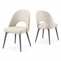 2er Set Esszimmerstühle PU Kunstleder Creme mit gepolstertem Sitz Rundbogen Rückenlehne mit Ausschnitt Stahlrohrbeinen Schwarz 48 x 55 x 82 cm