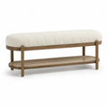 Schlafzimmerbank Sitzbank gepolstert 120 x 40 x 48 cm rechteckig Polyester Bouclé Kautschukholz Rattan cremeweiß braun naturfarben