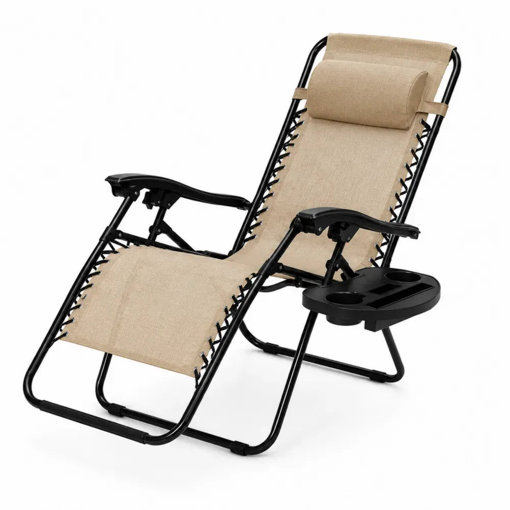 Relaxstuhl Gartenliege verstellbar 165 x 72 x 112 cm Stahl Textilene rechteckige Liegefläche Beige Schwarz