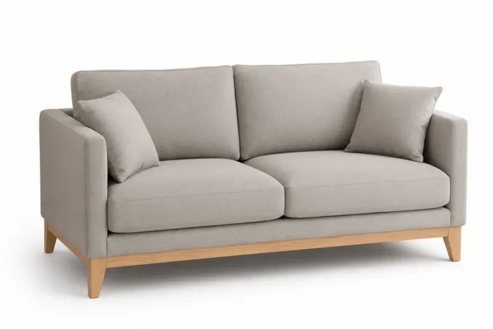 2-Sitzer Sofa mit 2 Sitzkissen 2 Rückenkissen und 2 Seitenkissen Polyestergewebe Hellgrau Kautschukbaum Massivholz Naturholz 170 x 85 x 86 cm