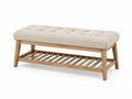 Schlafzimmerbank Polsterbank mit Ablage 120 x 40 x 47 cm rechteckig Polyestergewebe Kautschukbaum-Massivholz Beige Hellbraun