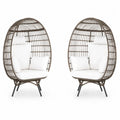 Gartensessel 2er Set je 95 x 82 x 150 cm Stahl PE-Rattan Eiform Grau-Braun Creme Schwarz