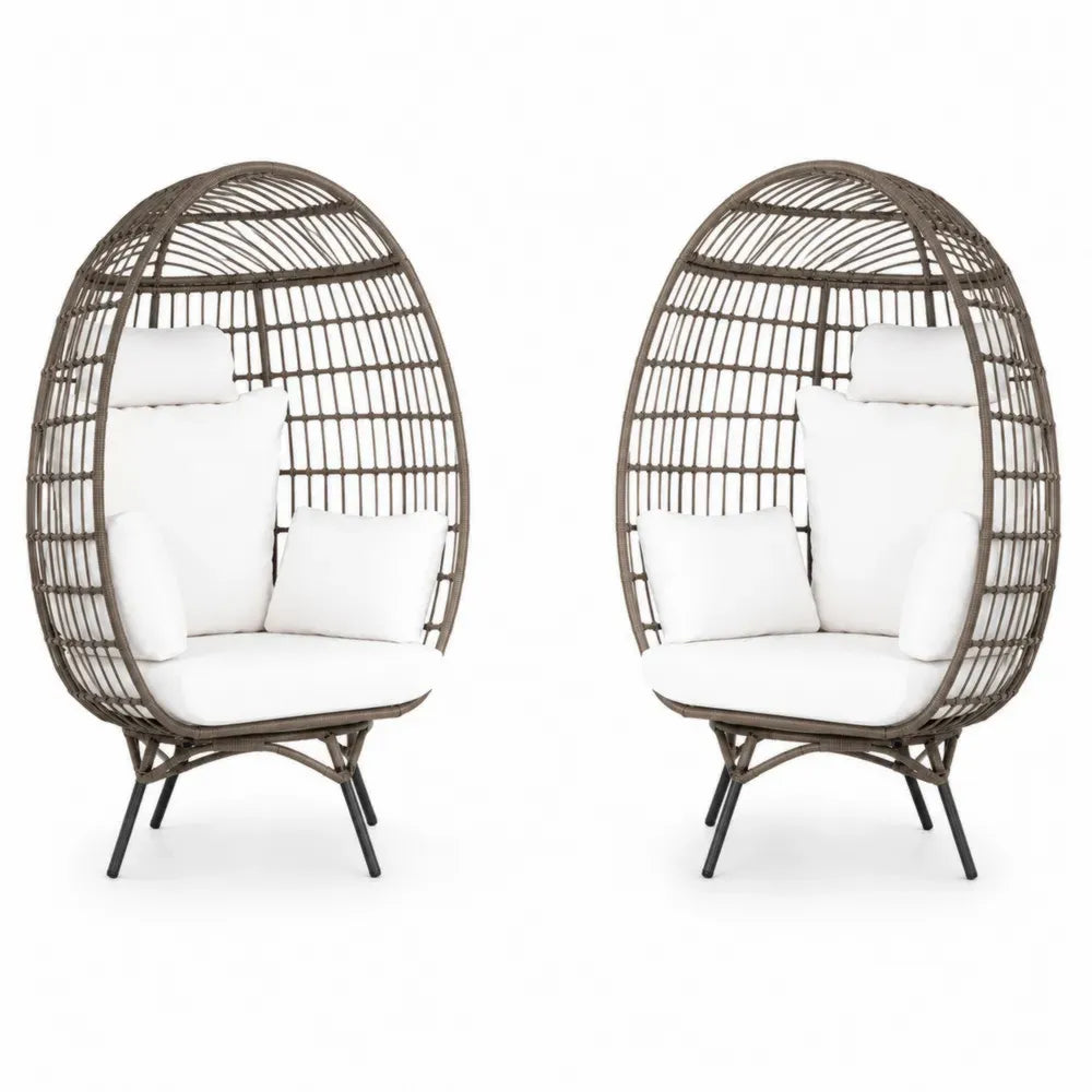 Gartensessel 2er Set je 95 x 82 x 150 cm Stahl PE-Rattan Eiform Grau-Braun Creme Schwarz