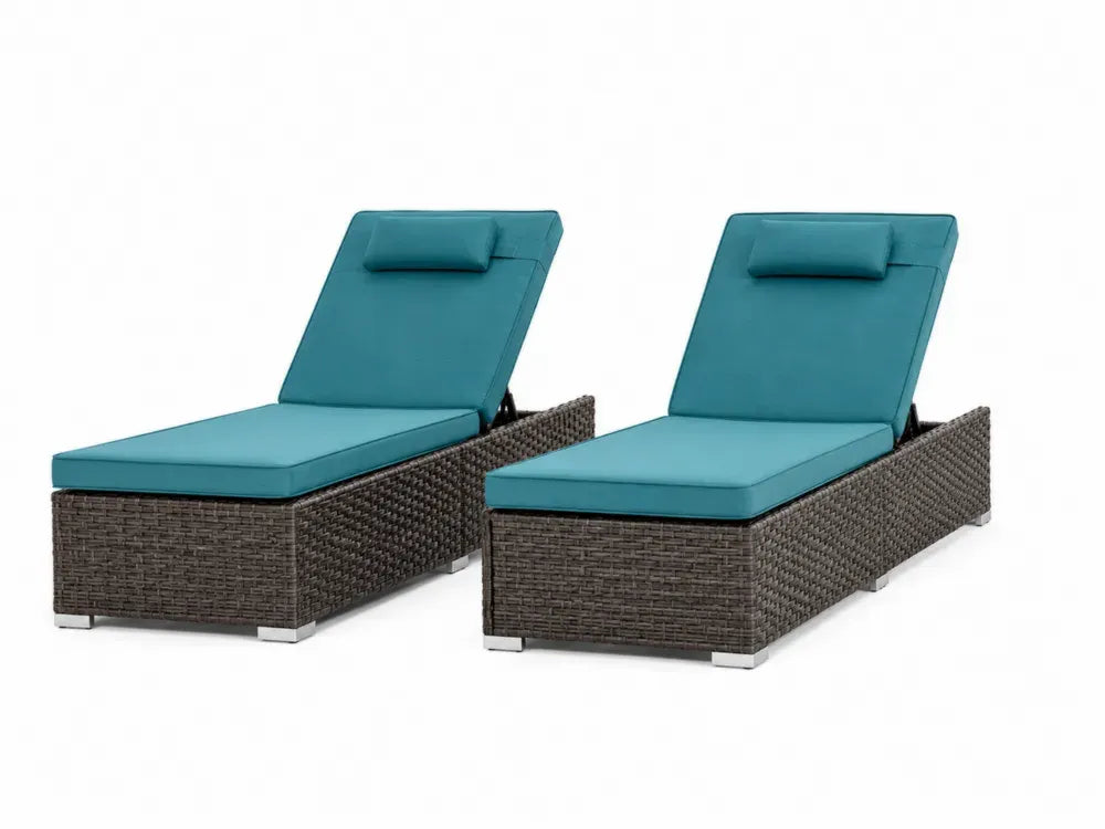 Sonnenliegen 2er Set je 200 x 65 x 35 cm Stahl PE-Rattan rechteckig Türkis Braun Silber Schwarz