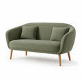 2-Sitzer-Sofa mit 2 Kissen halbrunder Rückenlehne 160 x 78 x 80 cm Polyester-Bouclé Kautschukbaum-Massivholz Olivgrün Naturfarben