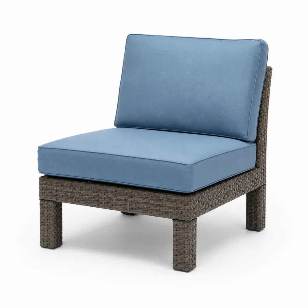 Gartenstuhl Lounge-Mittelteil ohne Armlehnen 65 x 75 x 80 cm Stahl PE-Rattan Polyester rechteckig Blau Braun Schwarz